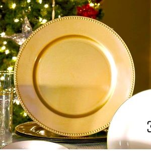 Gold Plastic Charger Plates with Beaded Rims, 13 in.
